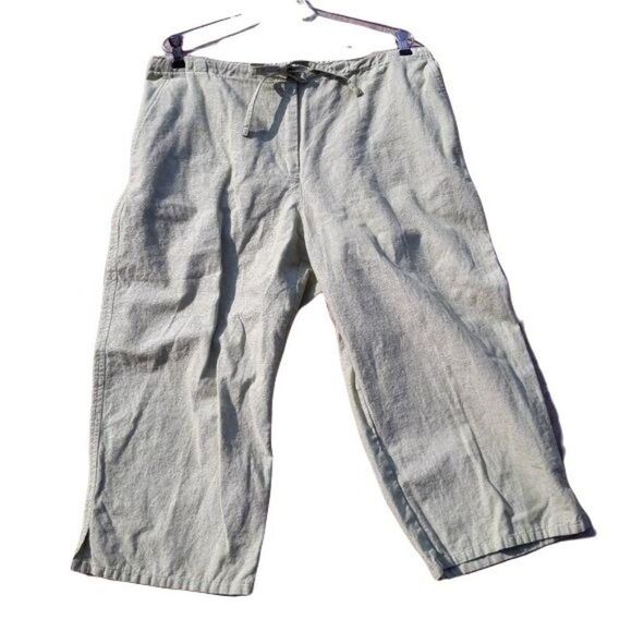 Villager Linen High Rise Drawstring Baggy Crop Pants Pockets Pastel Green Sz 1 - Picture 9 of 9